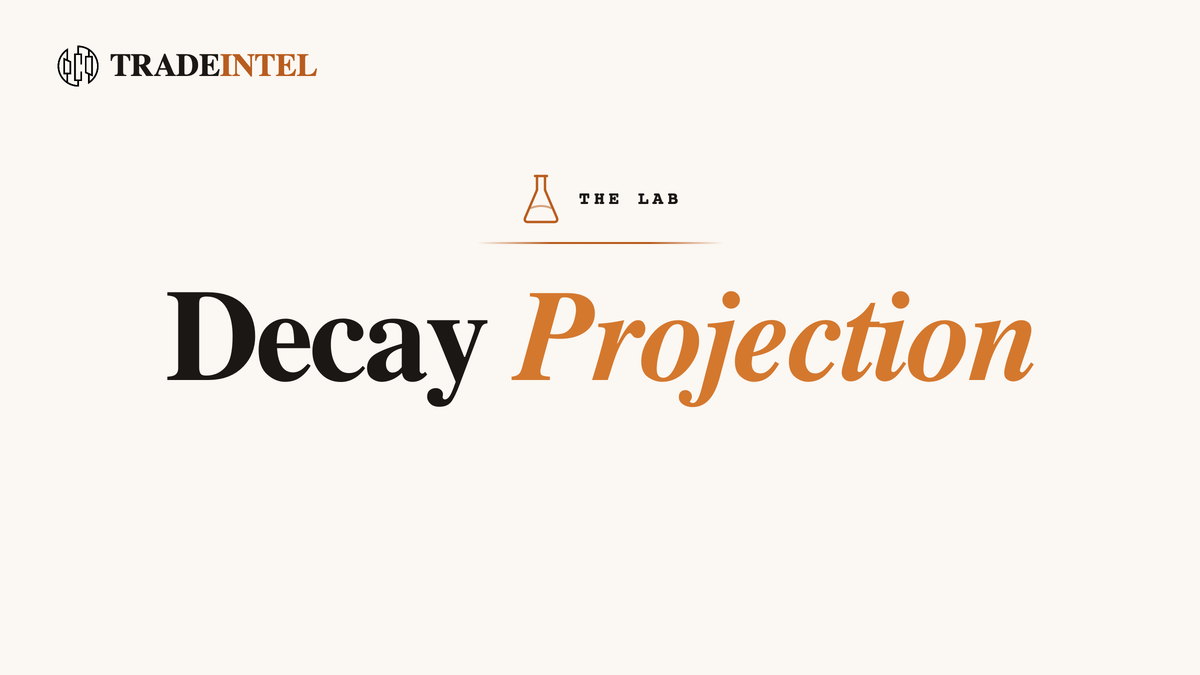Decay Projection tool showing the spike-anchored stat cards plus median, 25th, and 75th percentile decay path chart